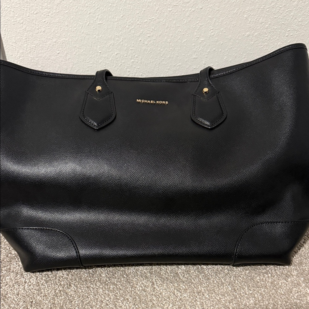 Michael Kors Black Leather Handbag with Gold Details